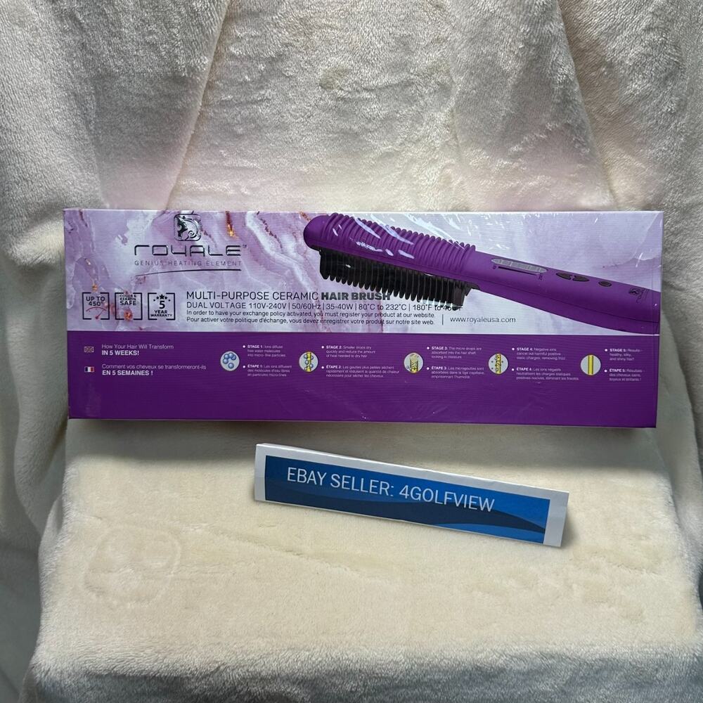NEW - Royale Ceramic Hair Brush Multi-Purpose | Purple | Sealed | Dual Voltage